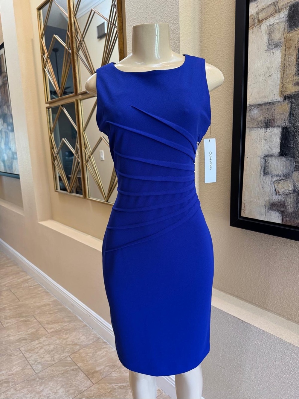 Calvin Klein Sunburst Royal Blue Sleeveless Sheath Dress Size 6. New with tags